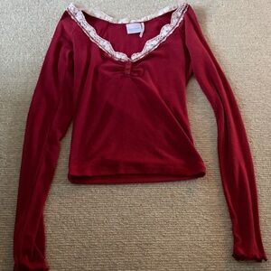 Urban Outfitters Red Long Sleeve Top with Lace Trim